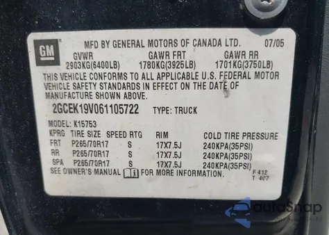 2006 Chevrolet Silverado 1500 Lt1 из США, поврежденный, VIN 2GCEK19V061105722